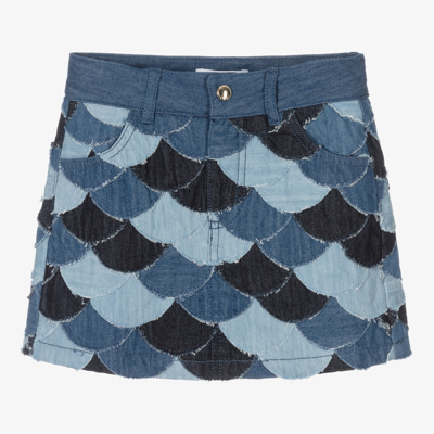 Shop Chloé Girls Blue Denim Patchwork Skirt