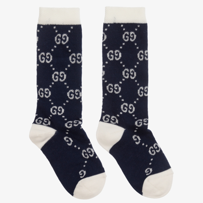 Shop Gucci Blue & White Gg Logo Socks