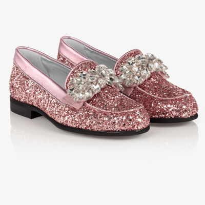 Shop Monnalisa Girls Pink Glitter Loafers