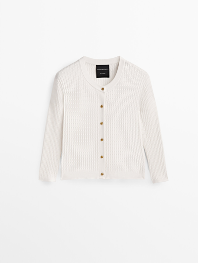 Shop Massimo Dutti Cable-knit Cardigan With Gold Buttons - Studio In Cream