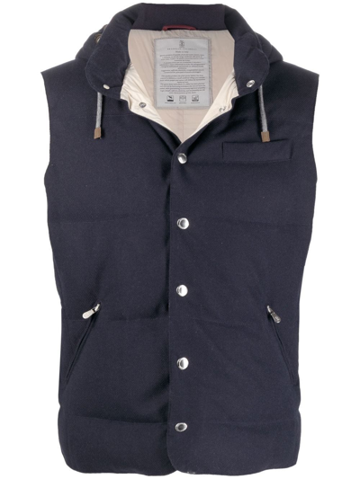 Shop Brunello Cucinelli Padded Vest With Detachable Hood In Blue