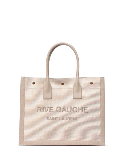 Saint Laurent Rive Gauche Cotton And Linen-blend Tote Bag In Beige |  ModeSens