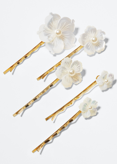 Shop Jennifer Behr Zinnia Floral Bobby Pins, Set Of 5 In Mother Of Pearl