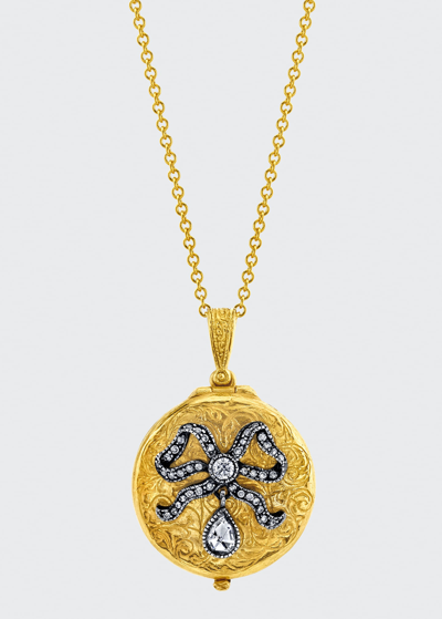 Shop Arman Sarkisyan Round Bow Locket Necklace With Diamonds In Multi