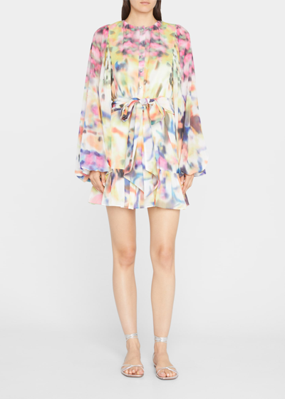 Shop Alexis Leonie Belted Abstract-print Mini Dress In Iridescent