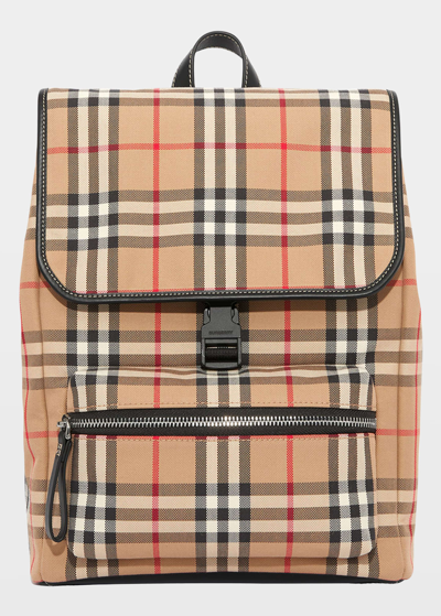 Shop Burberry Kid's Dewey Vintage Check Backpack In Archive Beige