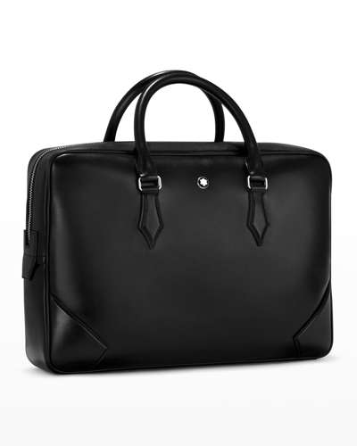 Shop Montblanc Men's Meisterstück Document Case Leather Briefcase Bag In Black