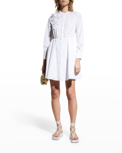 Shop Jason Wu Poplin Button-down Dress W/ 3d Flowers In White
