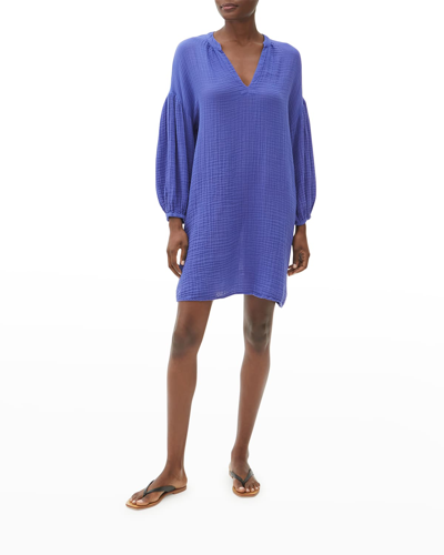 Shop Michael Stars Katrina Blouson-sleeve Cotton Gauze Dress In Glx