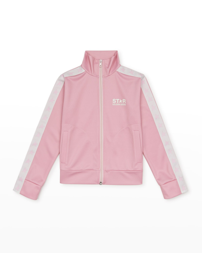 Shop Golden Goose Girl's Zipped Star-printed Track Jacket In Pinkwhite