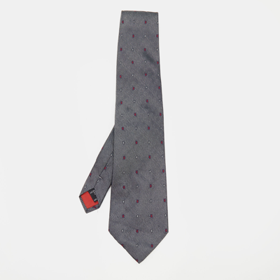 Pre-owned St Dupont Charcoal Grey Jacquard Silk Tie
