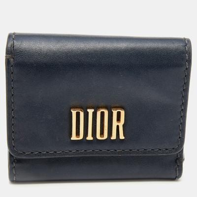 Pre-owned Dior Grey Leather D-fence Compact Wallet