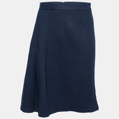 Pre-owned Ch Carolina Herrera Navy Blue Wool Knee Length Skirt S