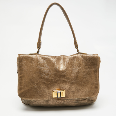 Pre-owned Lanvin Gold Cracked Suede Flap Top Handle Bag