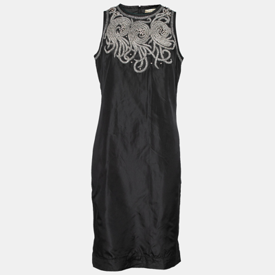 Pre-owned Balenciaga Black Silk Bead Embellished Sleeveless Dress M