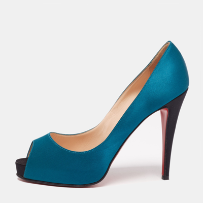 Pre-owned Christian Louboutin Blue/black Satin Very Prive Peep Toe Platform Pumps Size 40