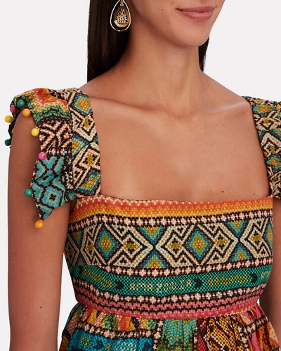 Shop Farm Rio Banana Scarves Embellished Midi Dress In Multi