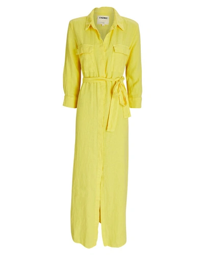 Shop L Agence Cameron Linen Maxi Shirt Dress In Yellow