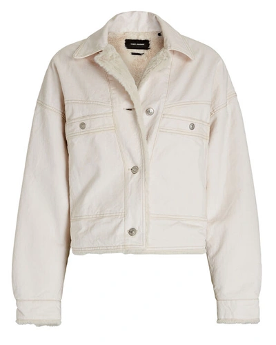 Shop Isabel Marant Paoleta Faux Shearling-lined Denim Jacket In Ivory