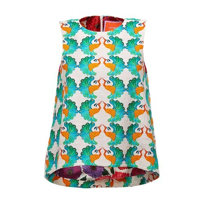 La Doublej La Scala Peacock-print Cotton-blend Twill Top In Kissers