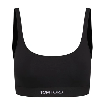 Shop Tom Ford Signature Logo Bra Top In Black