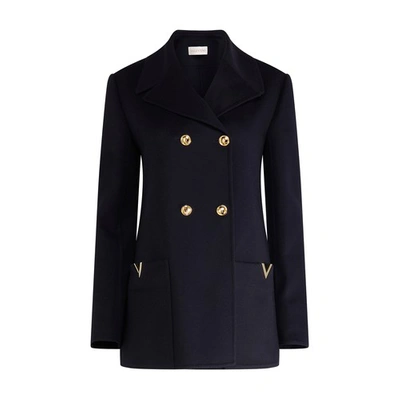 Shop Valentino Compact Drap Peacoat In 598