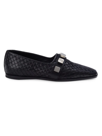 Shop Costume National Women's Studded Woven Leather Loafers In Black