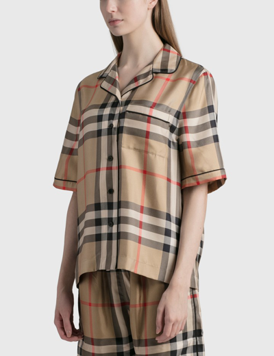 Shop Burberry Vintage Check Silk Pyjama Shirt In Beige