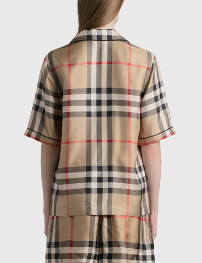 Shop Burberry Vintage Check Silk Pyjama Shirt In Beige
