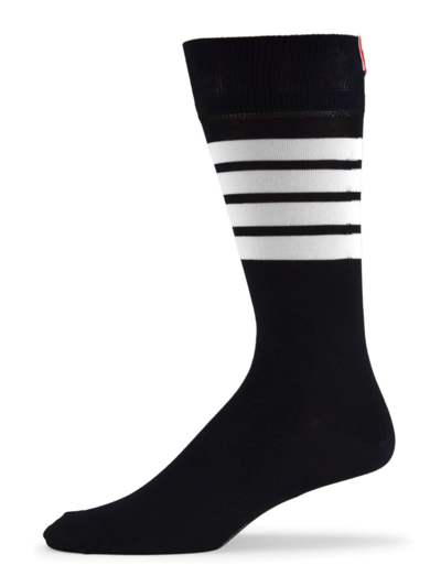 Shop Thom Browne Men's Mid-calf Stripe Socks In Navy