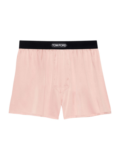 Shop Tom Ford Men's Stretch-silk Logo Boxer Shorts In Blush