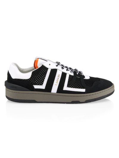 Shop Lanvin Men's Clay Leather & Textile Sneakers In Black White