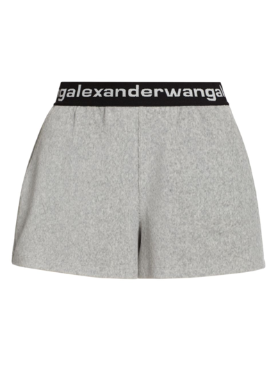 Shop Alexander Wang T Women's Stretch Corduroy Logo Band Shorts In Heather Grey