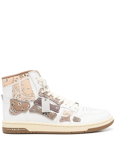 Amiri Skel Top Bandana-print Leather High-top Trainers In Weiss