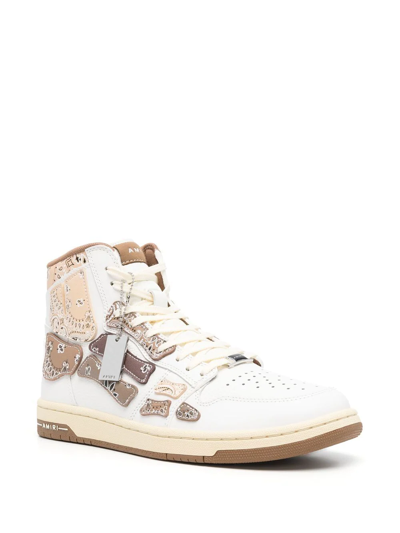 Amiri Skel Top Bandana-print Leather High-top Trainers In Weiss