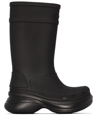 Shop Balenciaga X Crocs Logo-embossed Boots In Black