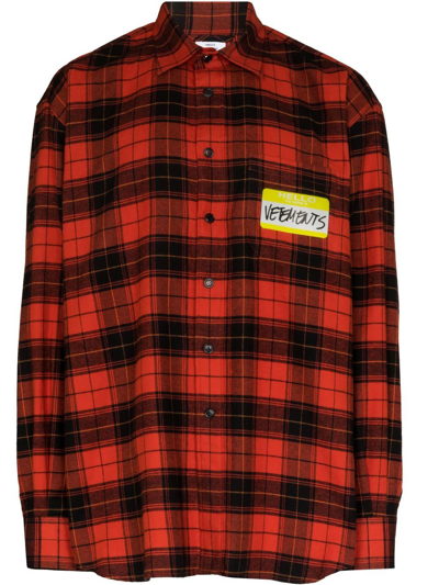 Shop Vetements My Name Is Check-print Flannel Shirt In Red