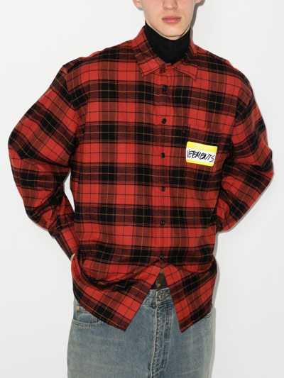 Shop Vetements My Name Is Check-print Flannel Shirt In Red