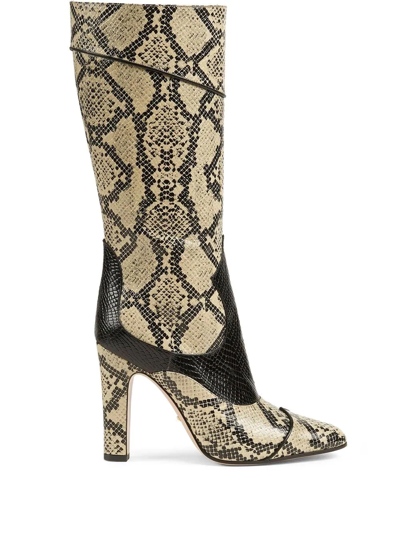 Shop Gucci Snakeskin-print Leather Boots In Neutrals