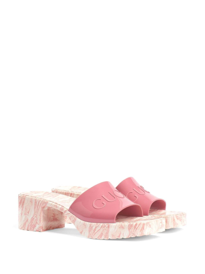 Shop Gucci Marble Sole Logo-embellished Sandals In Pink