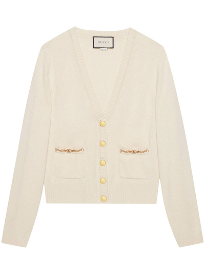 Gucci Chain-embellished Cashmere Cardigan In White