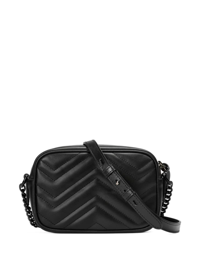 Shop Gucci Mini Gg Marmont Shoulder Bag In Black