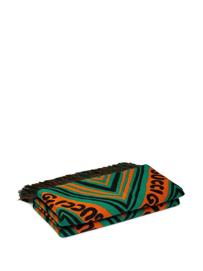 Shop Gucci Striped Chevron Wool Blanket In Orange