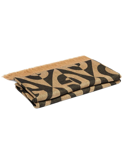Shop Gucci Gg Diamond Print Linen Blanket In Brown