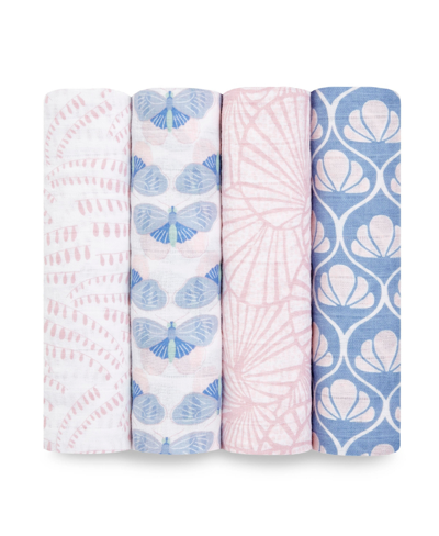 Shop Aden By Aden + Anais Baby Girls Deco Swaddle Blankets, Pack Of 4 In Perriwinkle