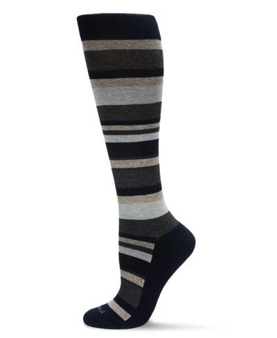 Shop Memoi Multi Striped Cotton Compression Socks In Blue