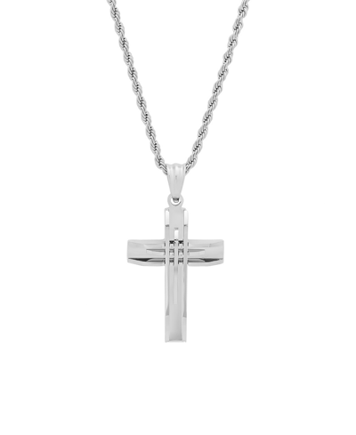 Shop Steeltime Stainless Steel Cut Accented Cross Pendant In Silver-tone
