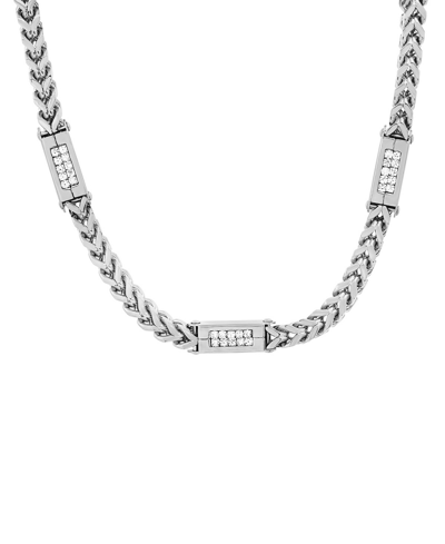 Shop Steeltime Men's Stainless Steel Wheat Chain And Simulated Diamonds Link Necklace In Silver-tone