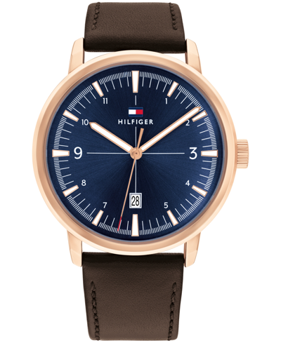 Tommy Hilfiger Men's Brown Leather Strap Watch 44mm In Brown