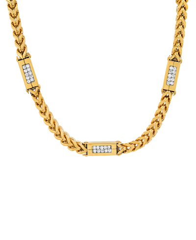 Steeltime Men's 18k Gold Plated Stainless Steel Wheat Chain And Simulated Diamonds Link Necklace In Gold Plated